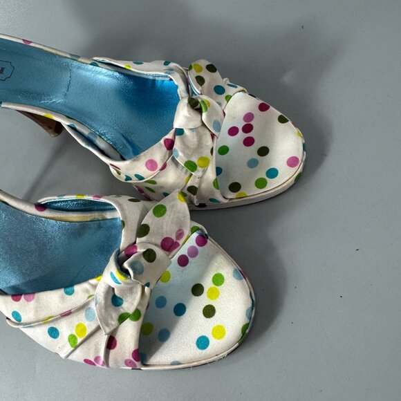 COACH White Satin Multicolor Polka Dots Heels Bow Accents, Size 7.5 B - Picture 13 of 15